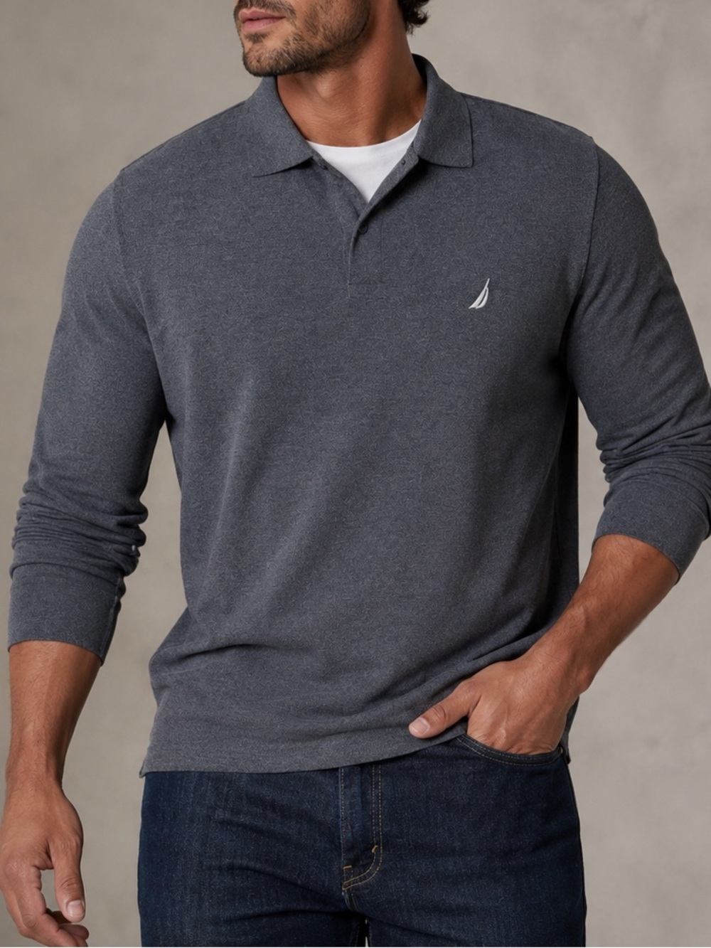 Nautica Men's Charcoal Long Sleeve Polo - Size 3XL